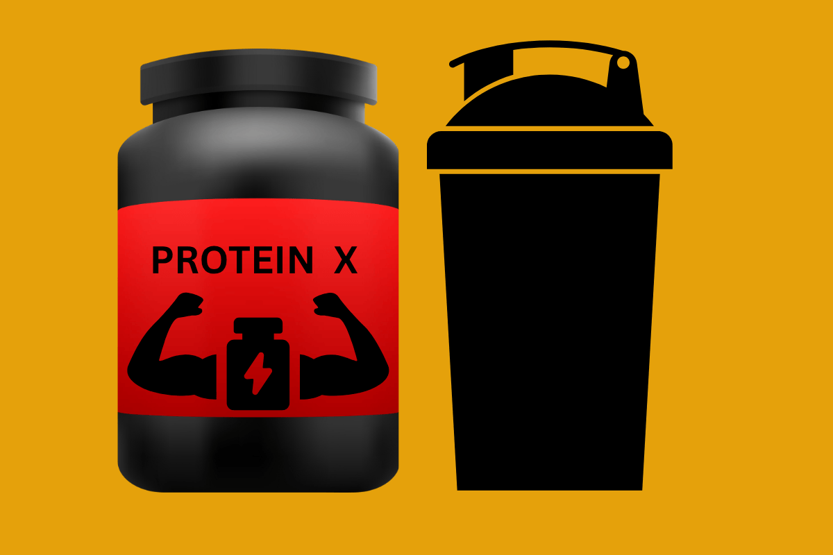 Protein X supplement jar with a prepared shake, showing how to use Protein X for weight gain naturally.
